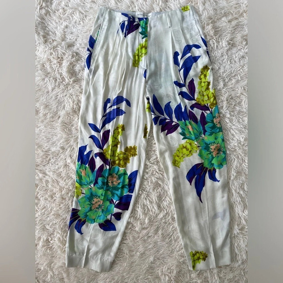 Etro floral print silk viscose blend high rise pockets white size 46/L/10 - Picture 1 of 11